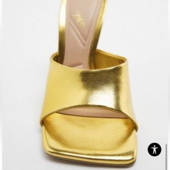 NWOT. Zara Gold Methacrylate High Heel Open Square Toe Mules. Size 7,5. - Picture 4 of 8